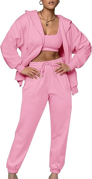 Casual 3 Piece Workout Sets Outfits for Women, Long Sleeve Zipper Hoodies with Crop Tank Tops and... | Amazon (US)