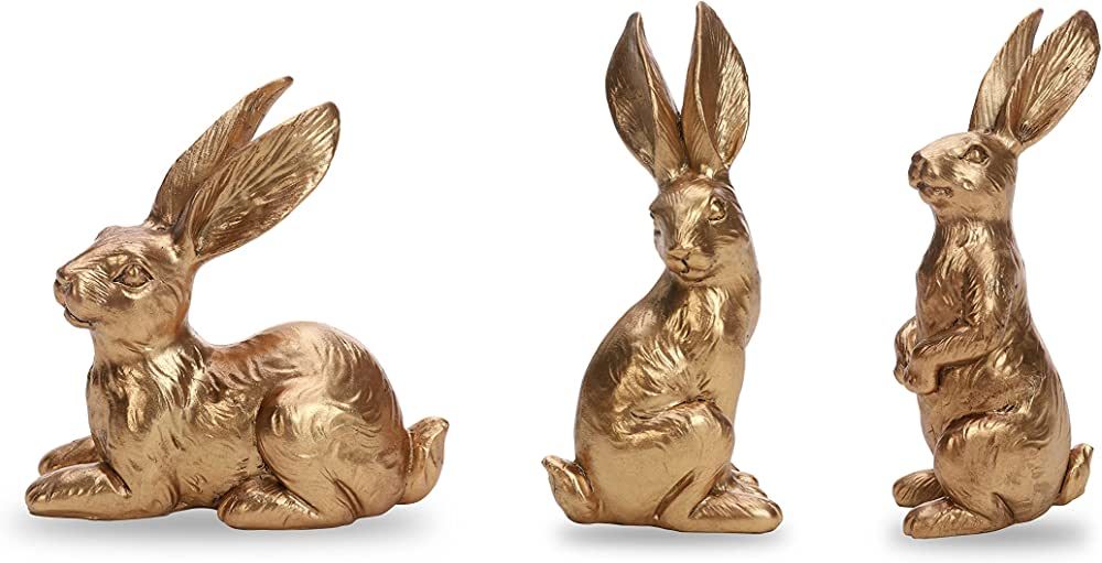 DN DECONATION Resin Gold Bunny Decor Rabbit Figurines, Small Easter Bunny Figurine Set of 3, Vint... | Amazon (US)