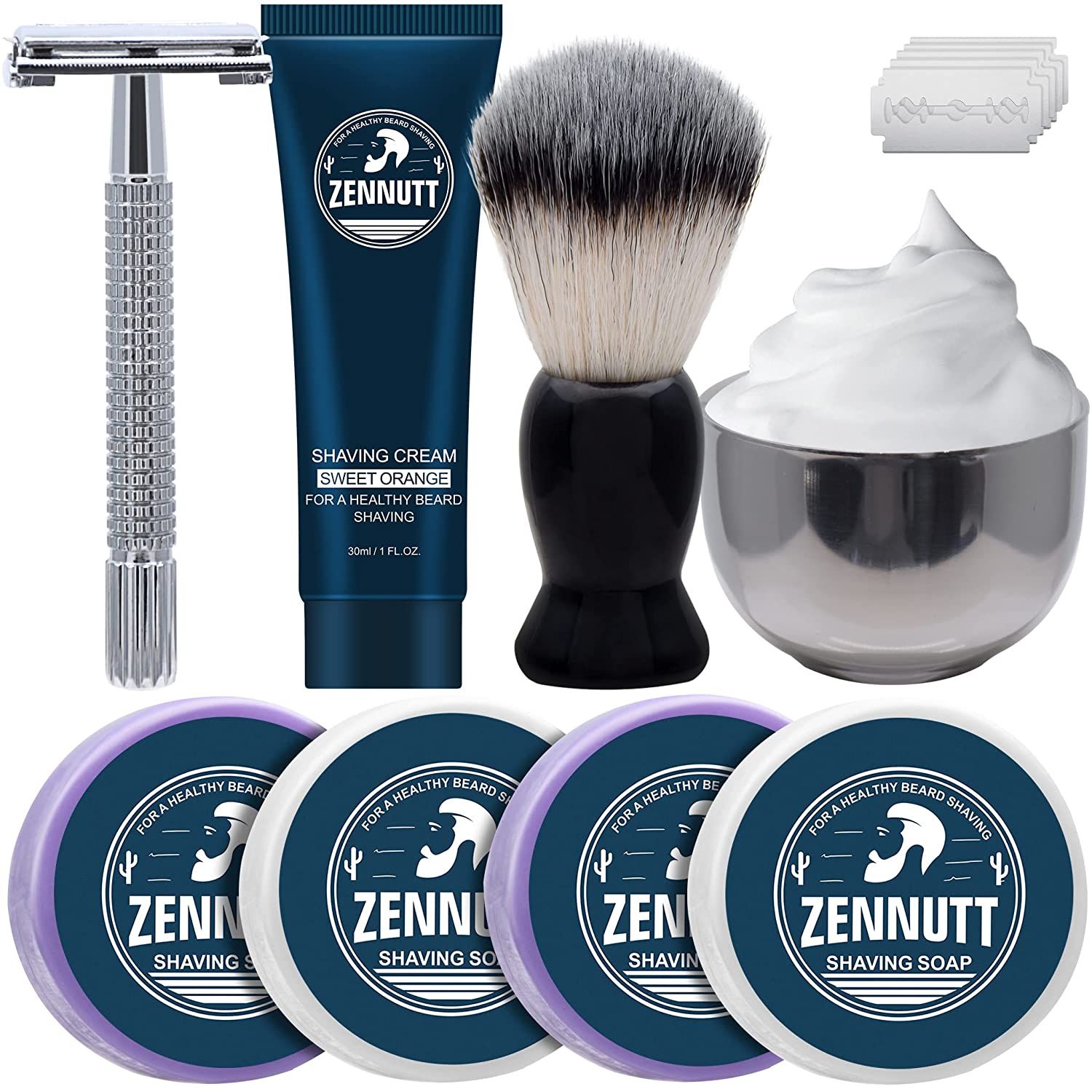 4 Packs Shaving Soap w/Shaving Bowl,Shaving Brush,Shaving Cream,Unqiue Men's Gift Set Mens Shavin... | Amazon (US)