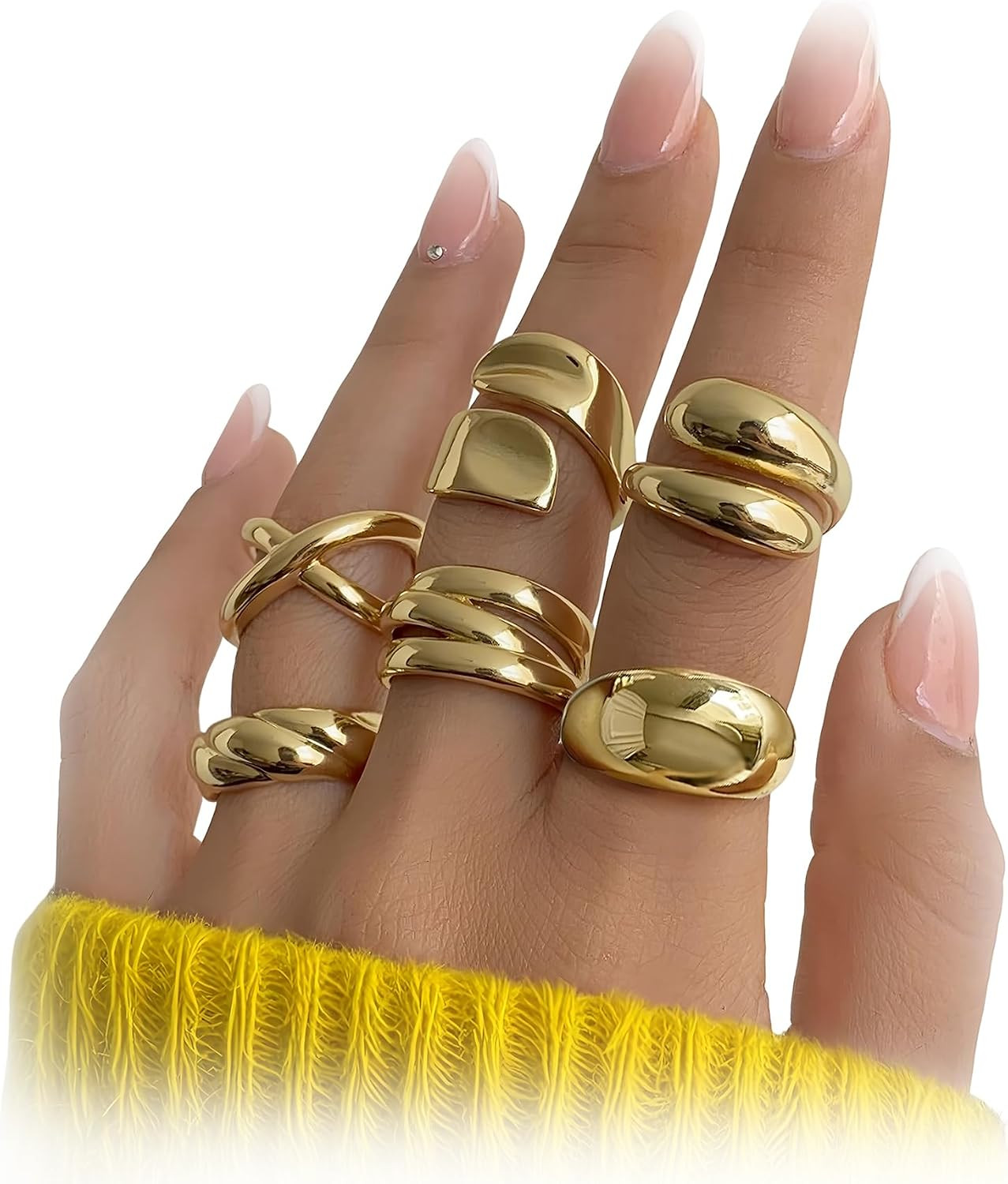 Chunky Gold Rings for Women, 18K Gold Plated Thumb Stackable Statement Set | Amazon (US)