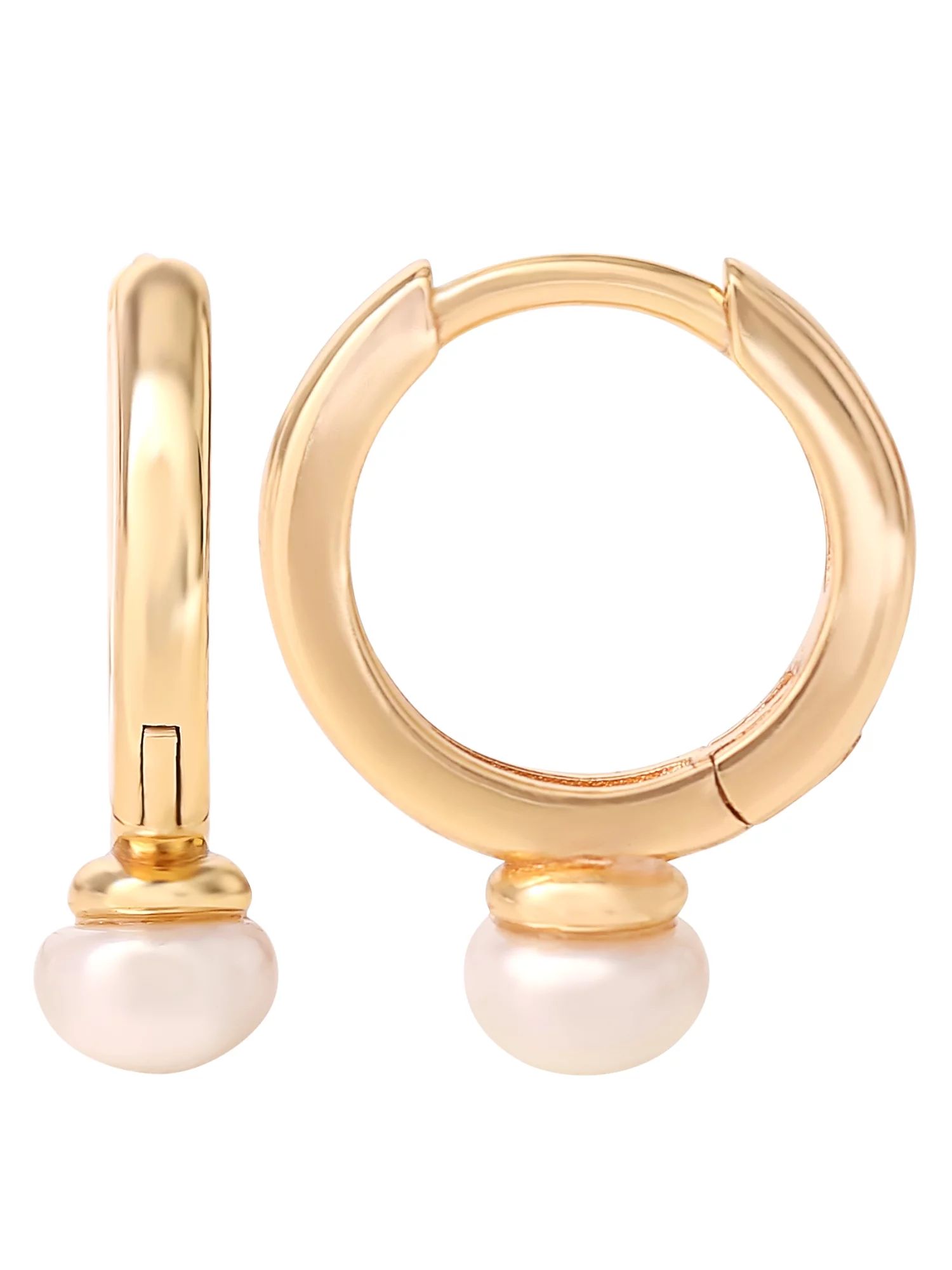 JS Jessica Simpson Women’s Gold Plated Sterling Silver Pearl Huggie Hoop Earrings | Walmart (US)