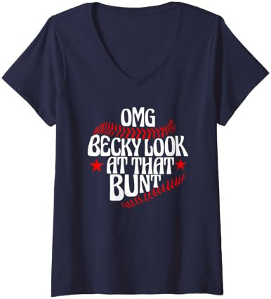 Womens OMG Becky Look At That Bunt Funny Baseball Mom Mothers Gift V-Neck T-Shirt | Amazon (US)