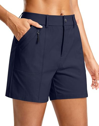 SANTINY Women's 5"/7" Hiking Golf Shorts Quick Dry Stretch Casual Work Shorts with Pockets for Women Walking Travel Summer (Navy_L) | Amazon (US)
