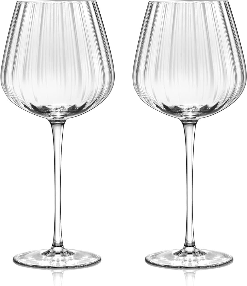 Joeyan Hand-Blown Crystal Red and White Wine Glasses,Clear Ribbed Stemmed Glasses,Modern Long Ste... | Amazon (US)