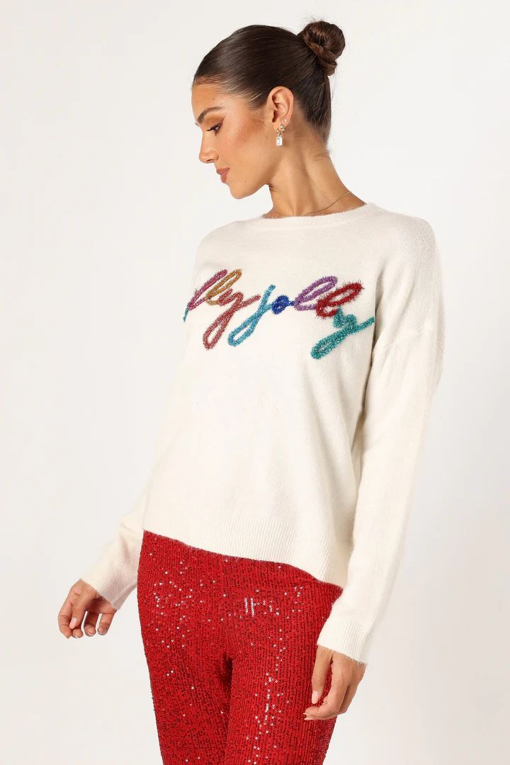 Holly Jolly Embellished Knit Sweater - Cream | Petal & Pup (US)