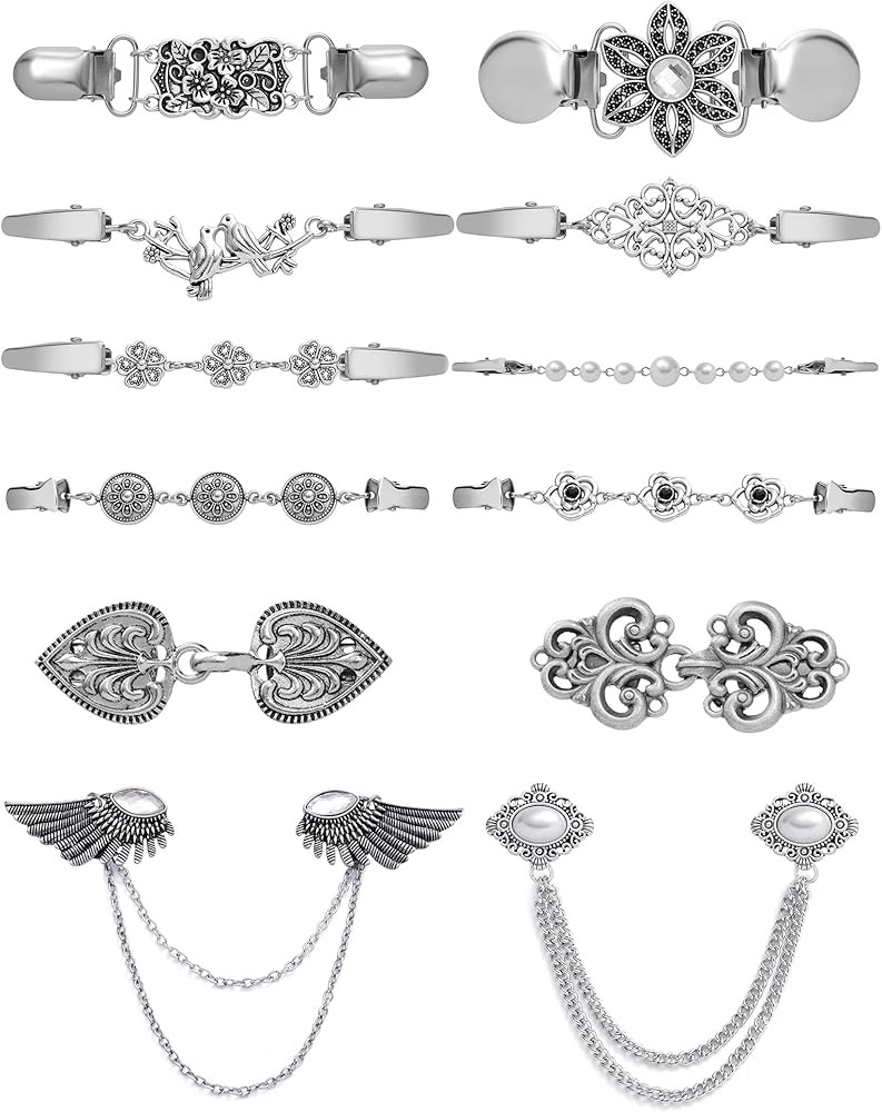 Tornito 12pcs Vintage Sweater Shawl Clips Retro Cardigan Collar Shirt Waist Dresses Chain Clip An... | Amazon (US)