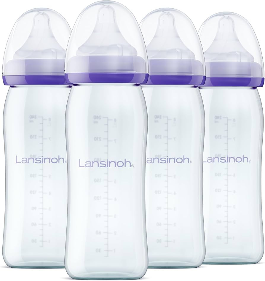 Lansinoh Anti-Colic Glass Baby Bottles for Breastfeeding Babies, 8 Ounces, 4 Count Bottles for Fe... | Amazon (US)