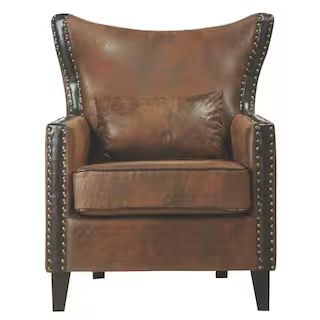 Home Decorators Collection Meloni Faux Suede Brown Bonded Leather Arm Chair-0284800740 - The Home... | The Home Depot