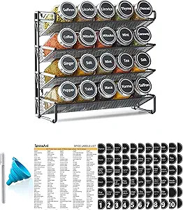 SpaceAid Spice Rack Organizer with 20 Spice Jars, 386 Spice Labels, Chalk Marker and Funnel Set f... | Amazon (US)