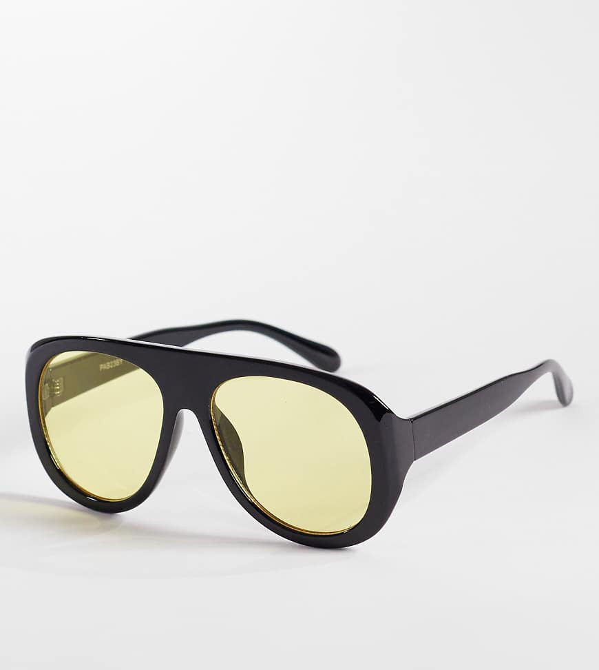Kaiia exclusive chunky yellow lenses aviator sunglasses in black-Multi | ASOS (Global)