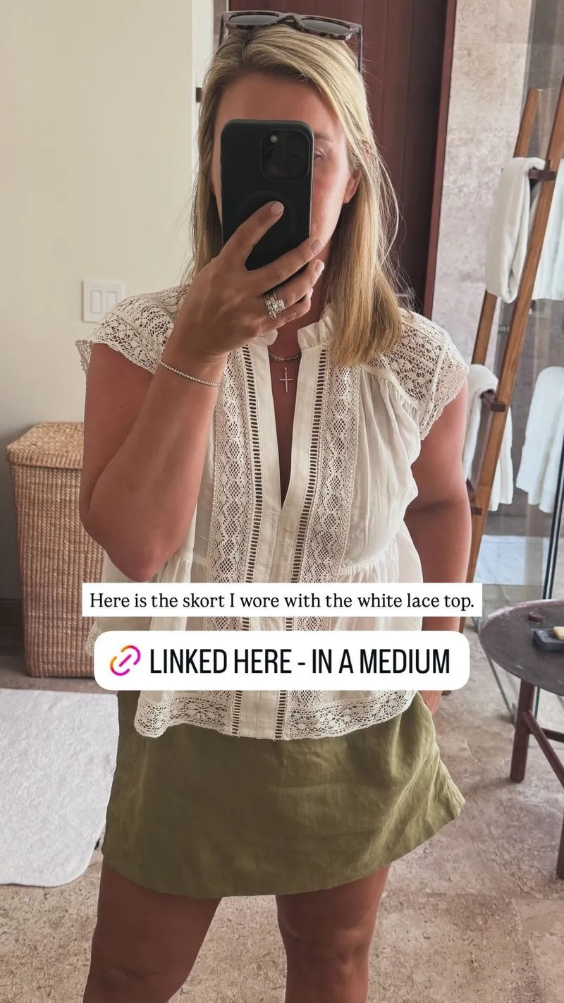 Lace trimmed top and skort from vacation dinner 

 #LTKSeasonal #LTKTravel
