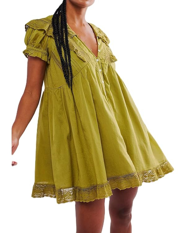 Womens Y2k Cute Babydoll Mini Dress Puff Sleeve Coquette Short Ruffle Dresses with Bow | Amazon (US)