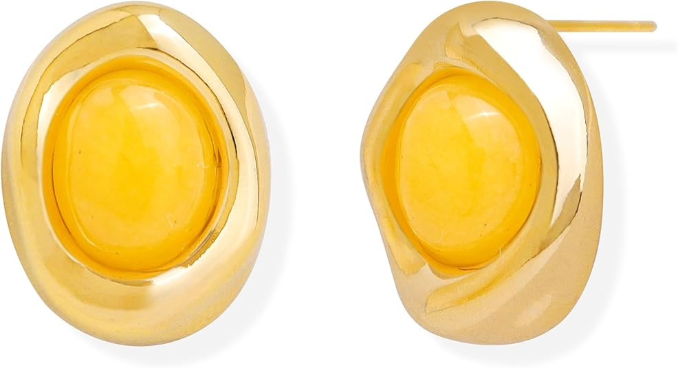Jean Beau Chunky Gold Stone Stud Earrings for Women, Trendy Natural Gemstone Hypoallergenic Earin... | Amazon (US)