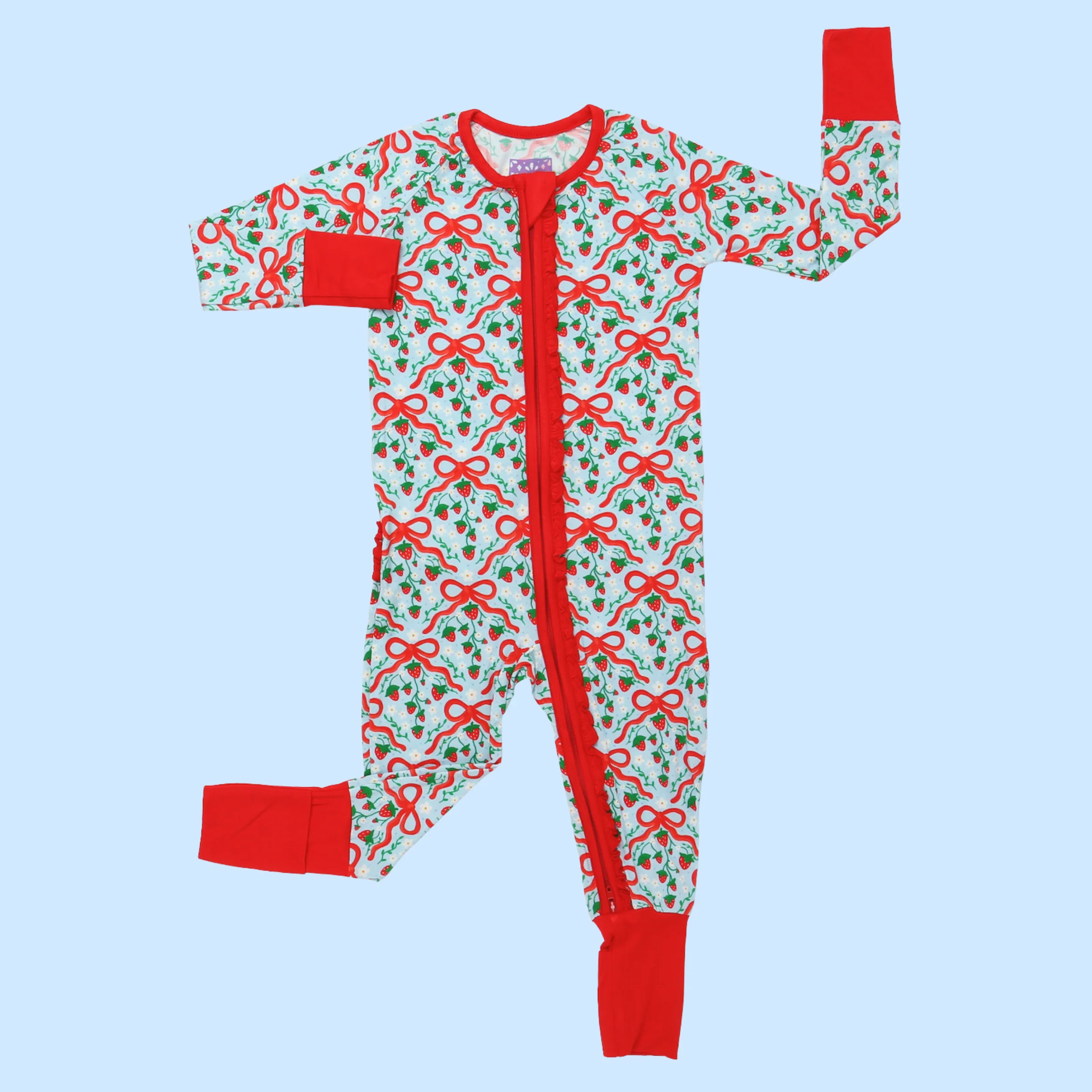 Strawberry Bows Ruffle Romper | Poppy Kids Co