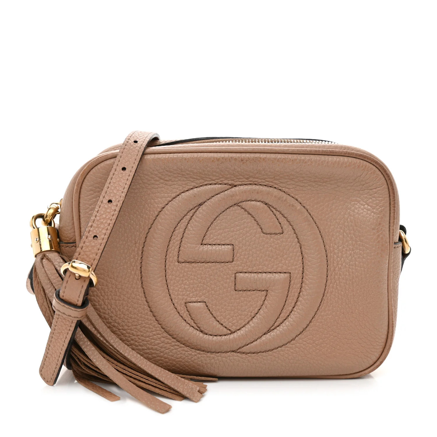 GUCCI Pebbled Calfskin Small Soho Disco Bag Camelia | FASHIONPHILE (US)