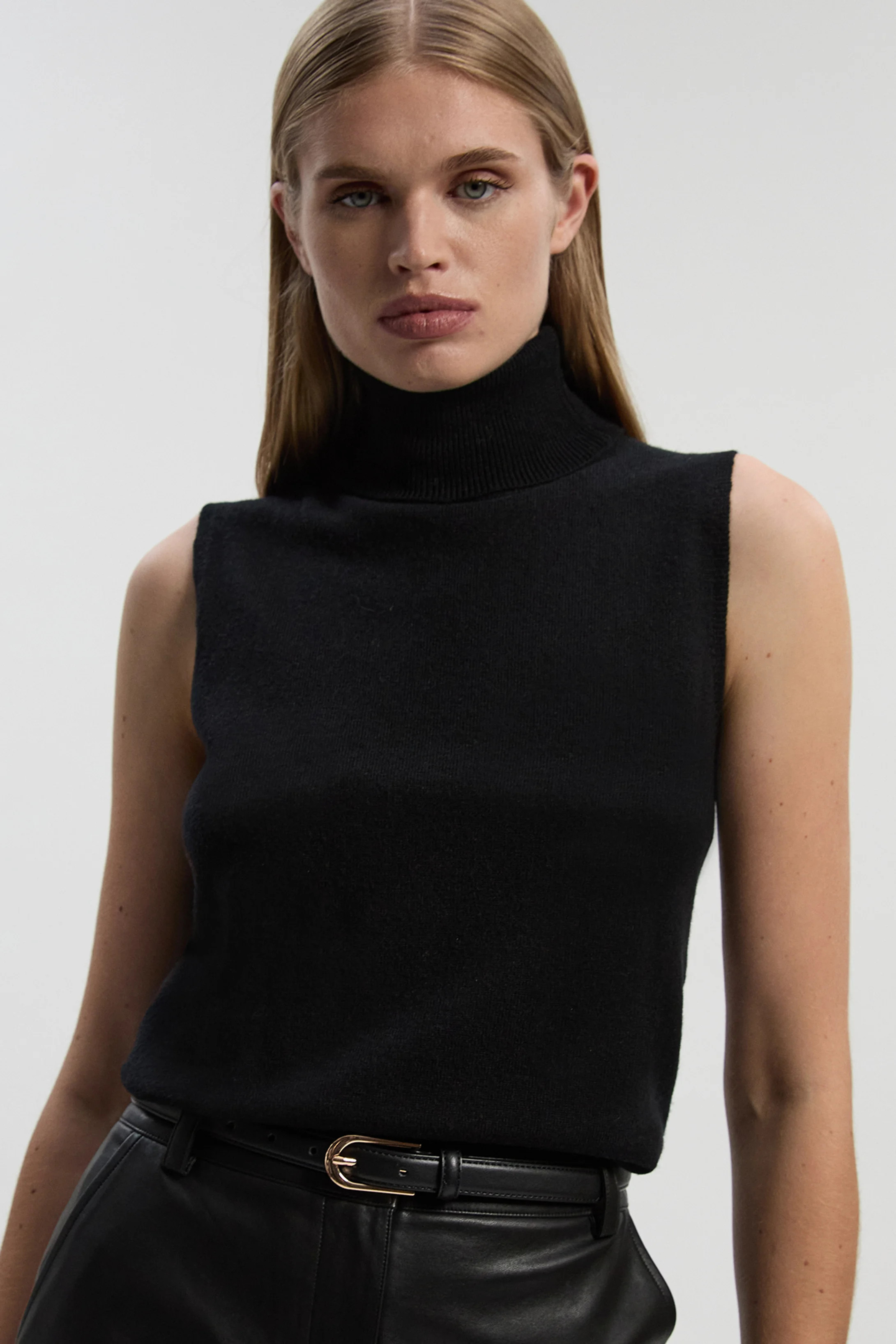 Cashmere Wool Blend Sleeveless Roll Neck Knit Top | Karen Millen UK + IE + DE + NL