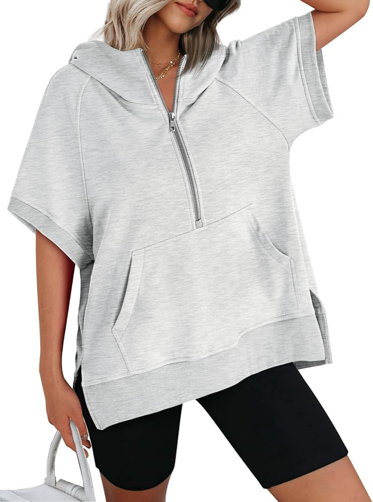 AUTOMET Womens Oversized Short Sleeve Half Zip Hoodies 2024 Fashion Summer Sweatshirts with Pocke... | Amazon (US)