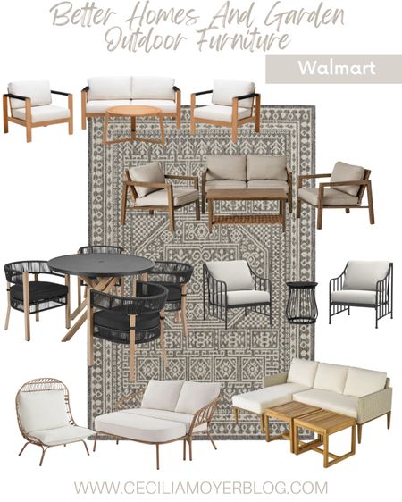 Walmart Better Homes and Gardens outdoor furniture! Outdoor coffee table - outdoor accent table - outdoor loveseat and chairs - patio dining table - patio bar/hatch - wicker patio egg chair - outdoor double chaise lounge - outdoor rug - patio furniture - modern style - outdoor furniture set  

#LTKhome #LTKsalealert #LTKSeasonal