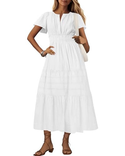 BTFBM Womens Summer 2026 Casual Midi Maxi Dresses Lightweight Short Sleeve V Neck Elastic Waist B... | Amazon (US)