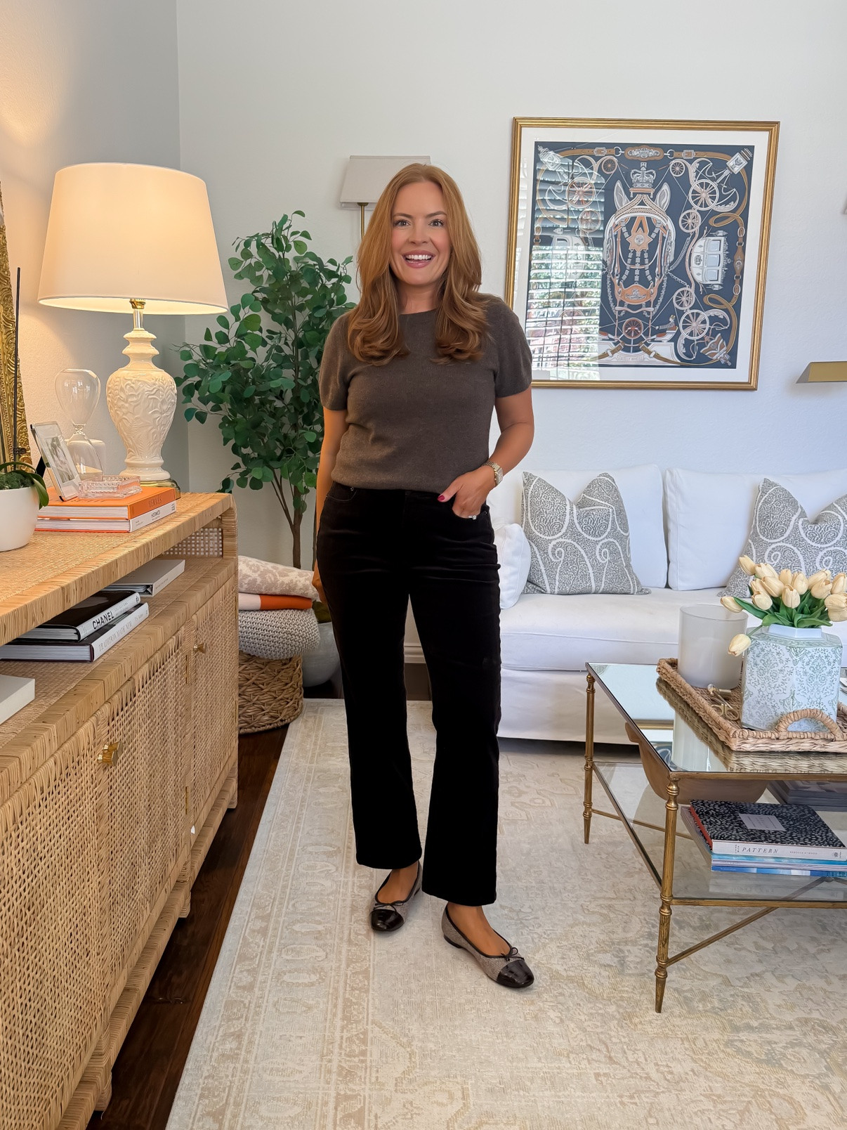 Sizing: wearing a small in top and a 28 short in pants🍂

Stretchy fall staples for after having a baby — all from Quince. A cashmere short-sleeve sweater for those warm fall days — soft, breathable, and it skims the stomach. Same magic stretchy-waist velvet pants.

#postpartumstyle #falloutfits #fallcapsulewardrobe #mompooch #postpartumbody #momstyle #quincefinds #affordablefashion #fallstaples