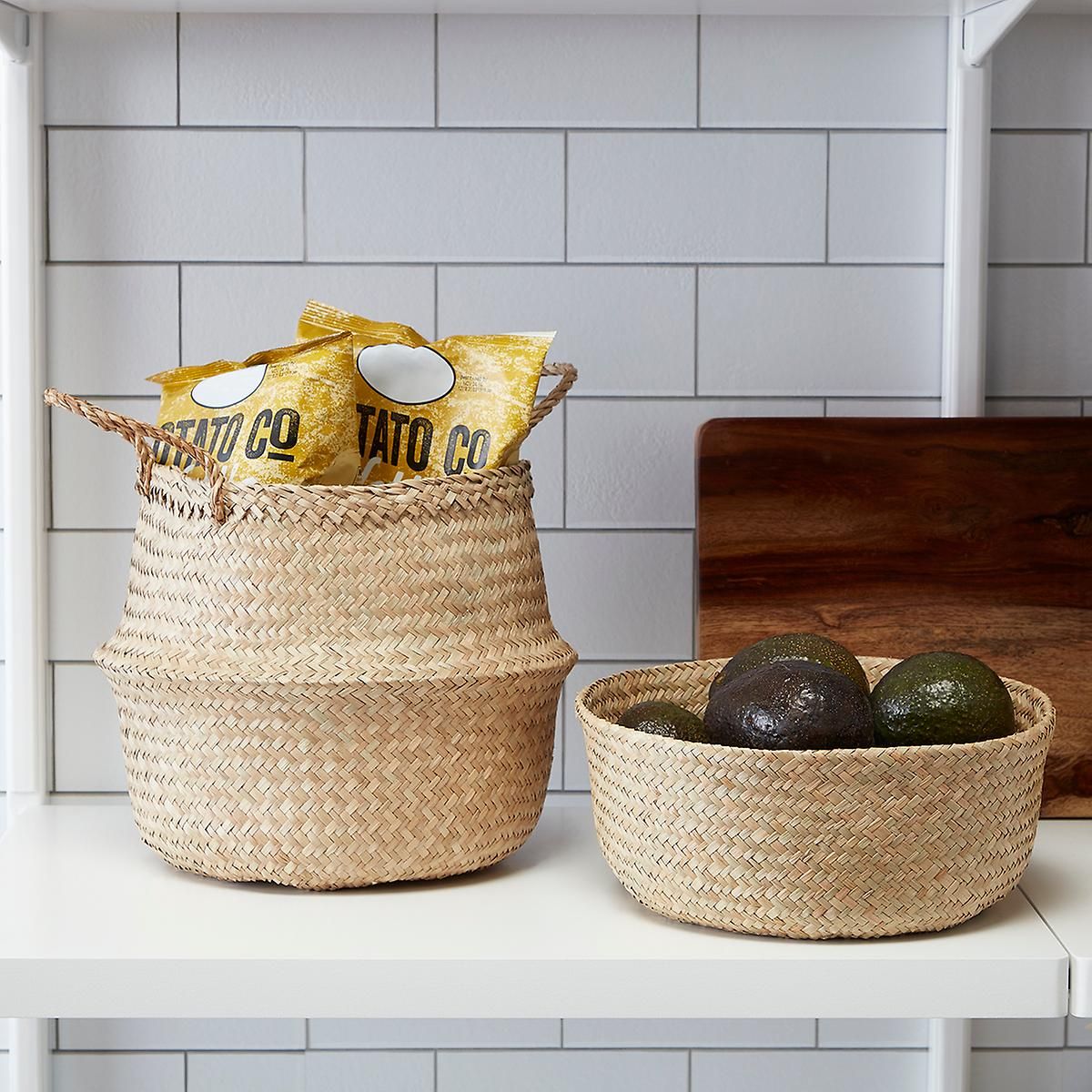 Small Natural Seagrass Belly Basket | The Container Store