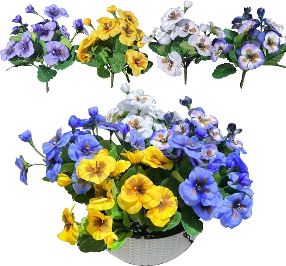 8 PCS Artificial Pansy Flowers Small 10.23'' UV Resistant Silk Wild Flowers Faux Pansies Bushes f... | Amazon (US)