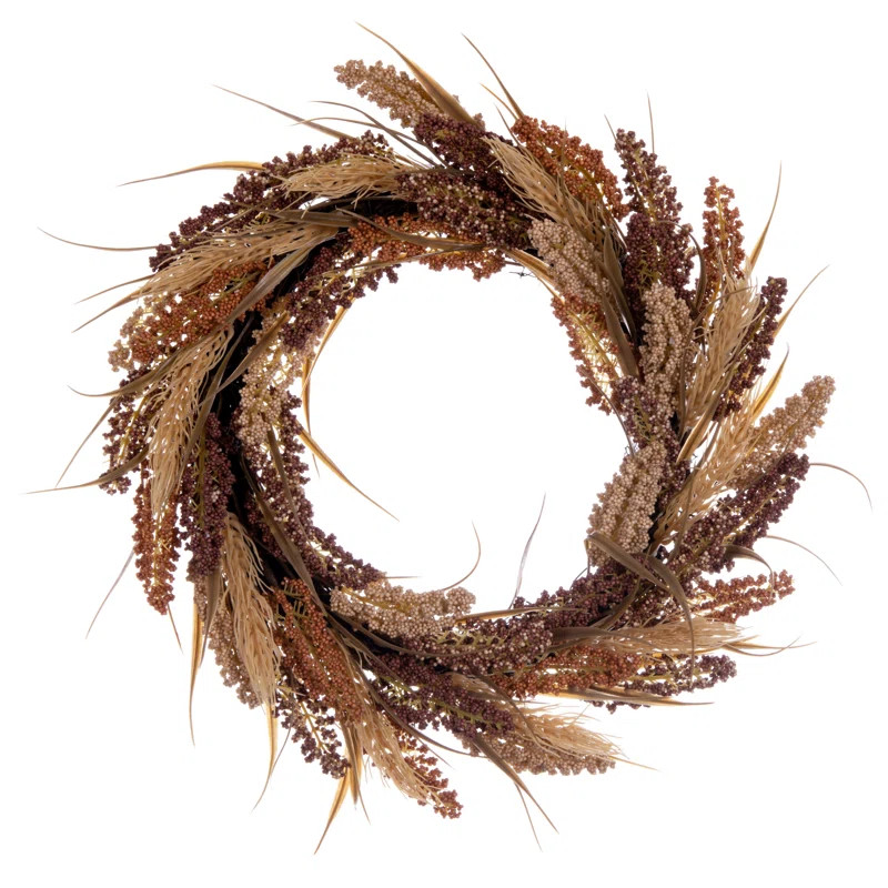 The Holiday Aisle® Artificial 20" Brown Ivory Corn Wreath. Features Brown Grass Accents And A Ci... | Wayfair North America
