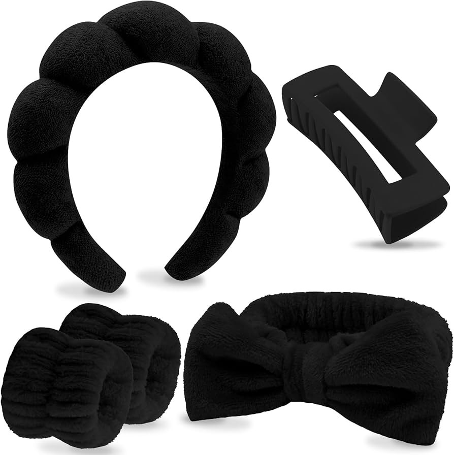 VELSCRUN Spa Headbands for Wash Face, Makeup Headband, Facial Skincare Headbands, 5 Pcs Black Puf... | Amazon (US)