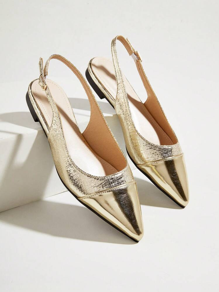 Color Block Flat Sandals Women's Shoes Metallic Gold Silver Pointed Toe Flat Pumps For Women | SHEIN