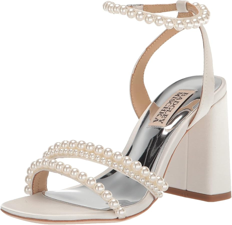 Amazon.com | Badgley Mischka Women's Feisty Heeled Sandal, Soft White Satin, 10 | Heeled Sandals | Amazon (US)