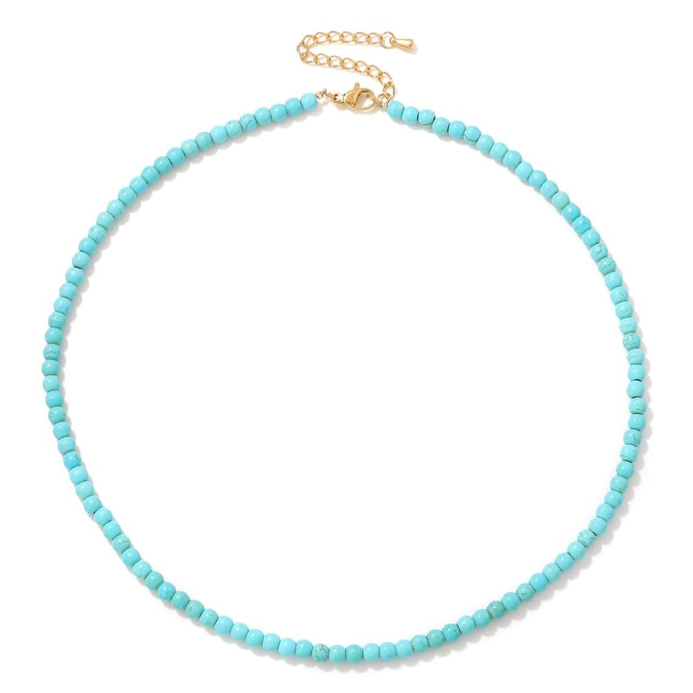 Turquoise Beaded Necklace for Women Dainty 4mm Handmade Turquoise Choker Necklace Crystal Bead Ne... | Amazon (US)