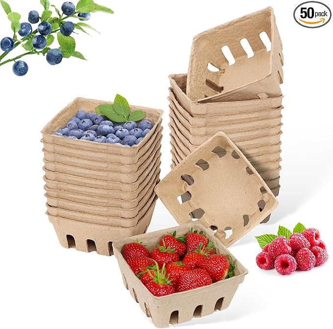 50 Pack Mini Natural Pulp Fiber Berry Basket for Vegetables Strawberry Blueberry Raspberry Egg, S... | Amazon (US)