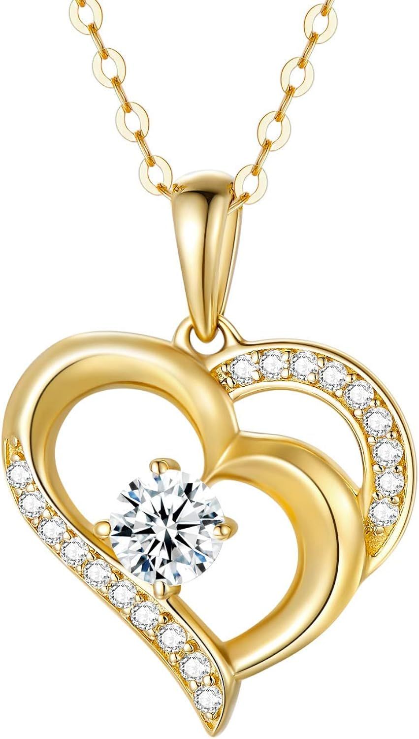 14K Solid Gold Heart Necklace for Women, Real Gold Double Love Hearts Pendant Necklace Delicate L... | Amazon (US)
