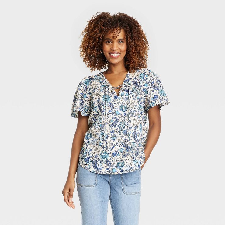 Women's Short Sleeve Lace-Up Top - Knox Rose™ | Target