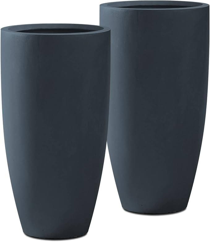 Kante 23.6" H Charcoal Concrete Tall Planters (Set of 2), Large Outdoor Indoor Decorative Plant P... | Amazon (US)