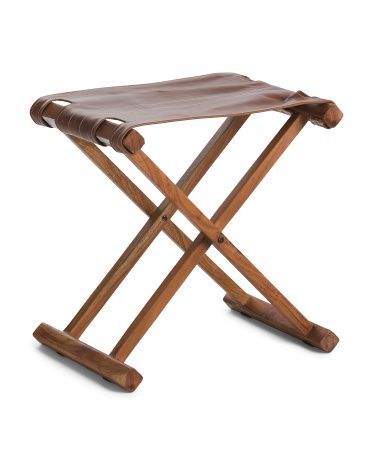 Acacia Wood Stool With Leather Seat | Home | T.J.Maxx | TJ Maxx