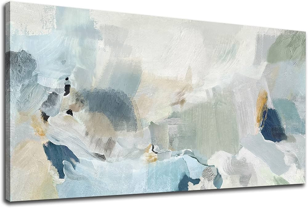 Abstract Canvas Wall Art Contemporary Teal Abstract Pictures Painting Modern Bluish Green Canvas ... | Amazon (US)