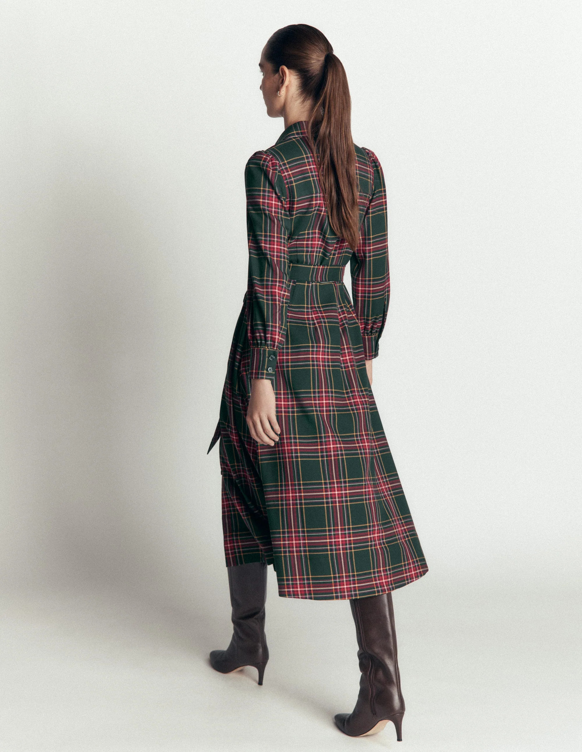 Maeve Check Midi Shirt Dress-Green, Navy and Red Check | Boden (US)