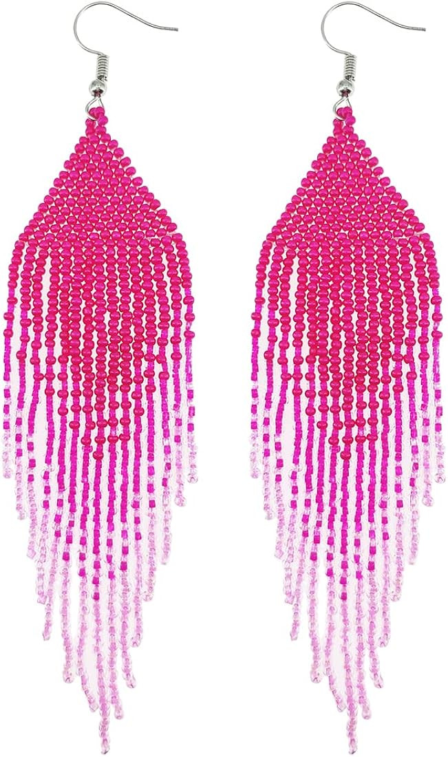 Samiyack Geometric Beaded Earrings – Long Bohemian Handmade Large Tribal Native Beaded Tassel D... | Amazon (US)