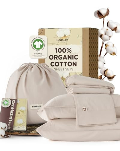 Bedsure 100% GOTS Certified Organic Cotton Sheets, Queen Sheet Set, 17" Deep Pocket Bedsheets with Corner Straps, Eco-Friendly, Soft, Breathable & Luxury PureWoven Cotton Hotel Bedding, 4PCS, Linen | Amazon (US)