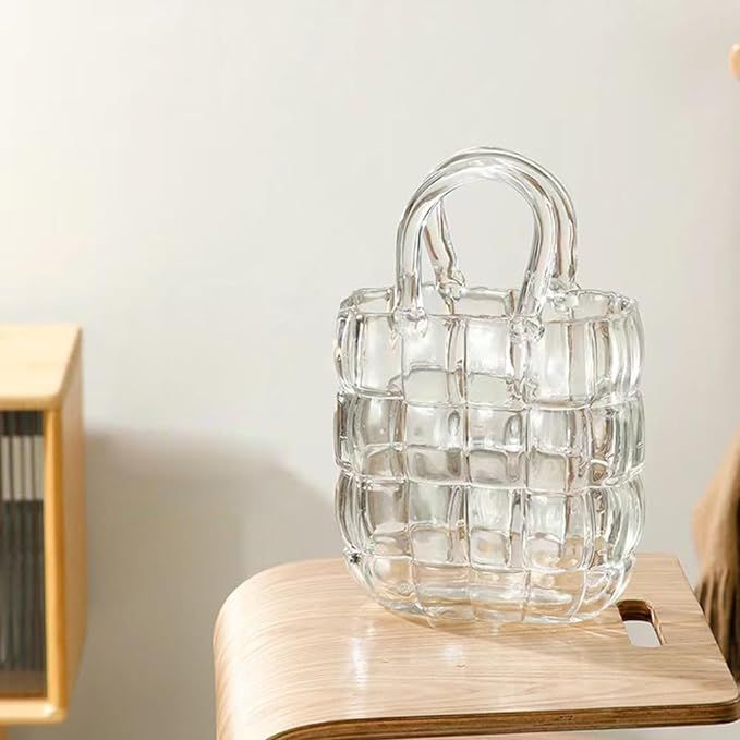 Clear Glass Purse Vase Bag Vase with Handle,Handbag Shape Vase for Flowers Farmhouse Decor,Handma... | Amazon (US)