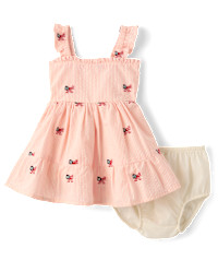 Baby Girls Sleeveless Embroidered Flag Seersucker Tiered Dress - Nantucket Charm - CREAM | Gymbor... | Gymboree