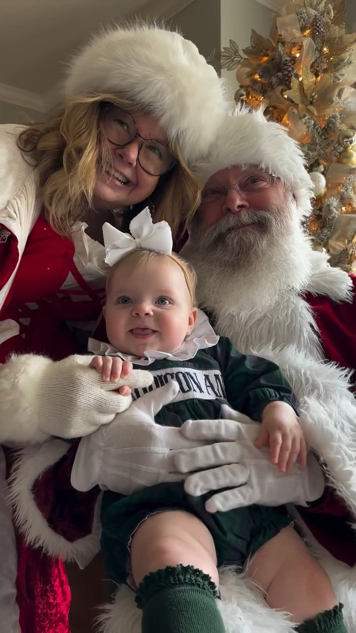 We accidentally made a new family tradition, and I couldn’t be more grateful. 

The overwhelming pressure of making her first Christmas so special was heavy, but I didn’t imagine we’d spend most of the month fighting RSV, bronchitis and pneumonia with an ER visit. I cried so much when we had to cancel on family plans, but we knew it was the wisest decision.

Full disclosure we spent December 25 in pajamas and I was so sad to mourn what I thought Christmas should be. We decided to wait and open gifts when Caden could safely join us.  But I kept being far too upset over the fact that Addison didn’t get to meet Santa. 

We phoned a friend and Santa and Mrs. Claus made a house call after Christmas, and I can’t tell you how much these memories will be cherished forever. 

#baby #babygirl #christmas #babysfirstchristmas #fyp #cutebaby #mrsclaus #santa