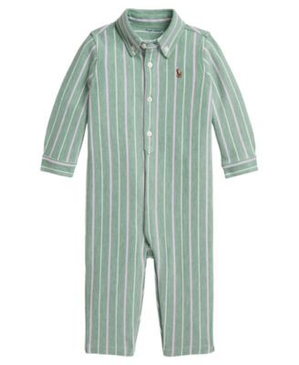 Polo Ralph Lauren Baby Boys' Striped Knit Oxford Coverall - Green | Macy's