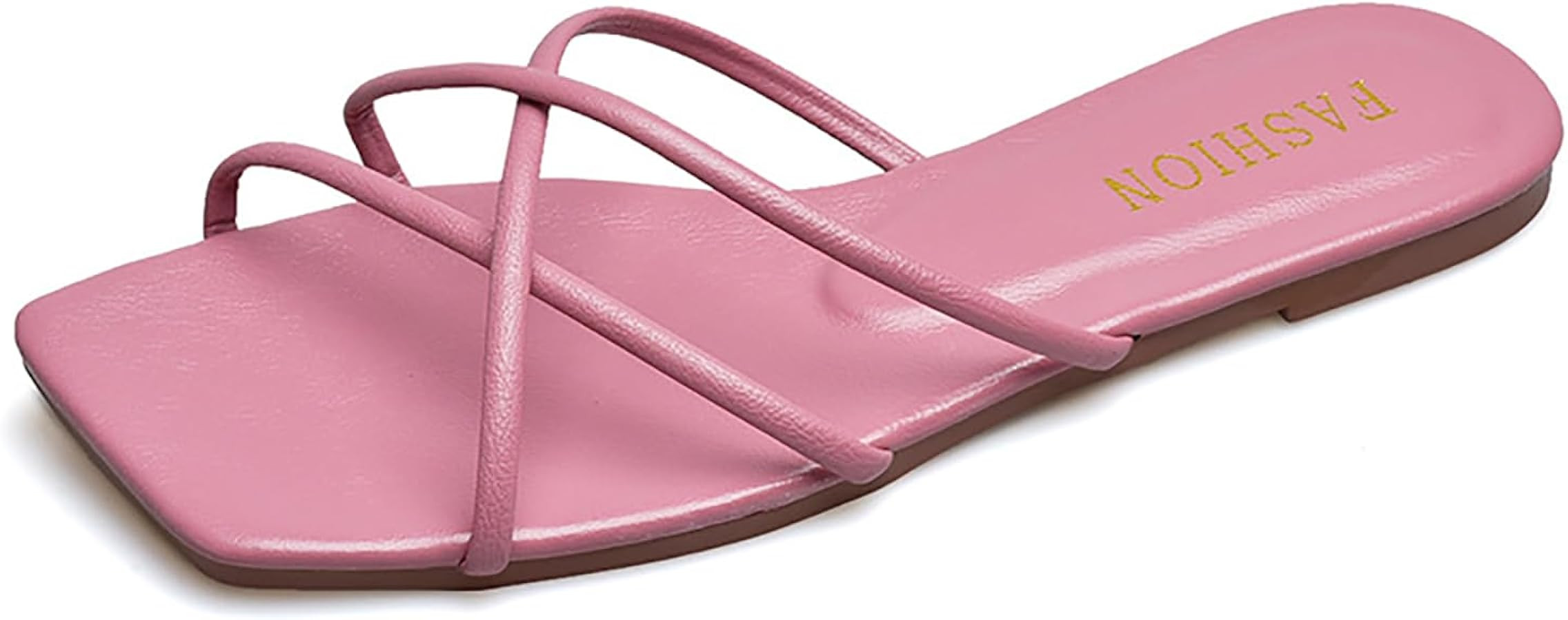 Women'S Strappy Flat Slide Sandals Comfortable Square Open Toe Flip Flops Summer Casual Slip On B... | Amazon (US)