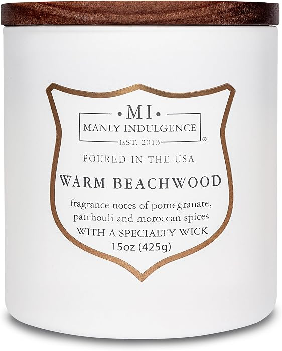 Manly Indulgence Warm Beachwood Scented Candles for Men, 15 oz Wooden Wick, Premium Soy Blend Wax... | Amazon (US)