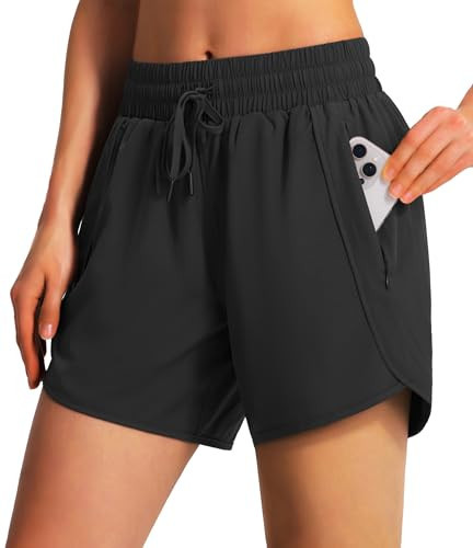 Ksmien Women's 5"/ 7" Athletic Running Shorts Quick Dry Lightweight Workout Gym Shorts with Zipper Pockets UPF 50+ Black | Amazon (US)