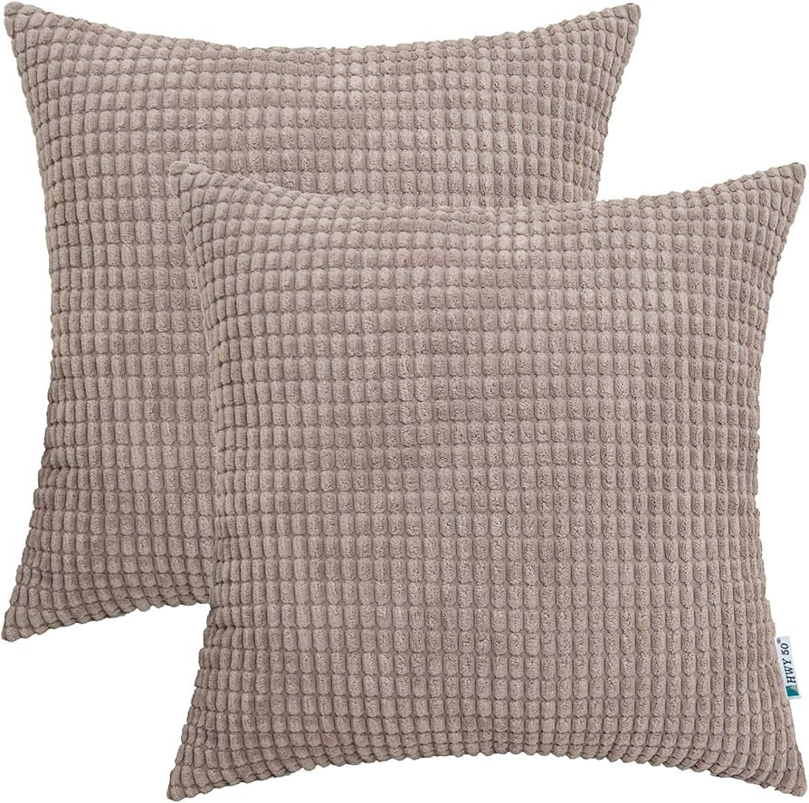 HWY 50 Taupe Throw Pillow Covers 18x18 inch for Couch Sofa Bedroom, Corduroy Soft Solid Decorativ... | Amazon (US)