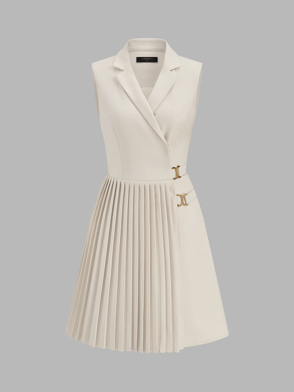 Sleeveless Lapel Pleated Mini Dress | Commense