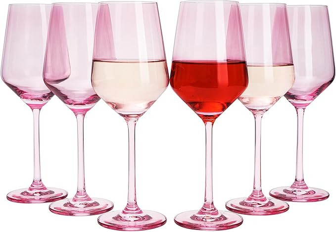 Pink Colored Wine Glass Set, 14 oz Glasses Set of 6, Valentines Day Gift, Wife, Girlfriend, Mom, ... | Amazon (US)